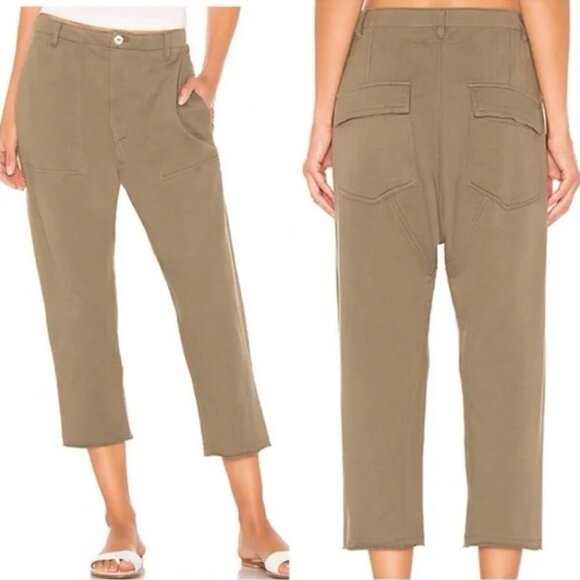 ACACIA Dublin Pant in Moss Green Cotton Raw Hem Casual Travel Vacation - Size S - Picture 1 of 16
